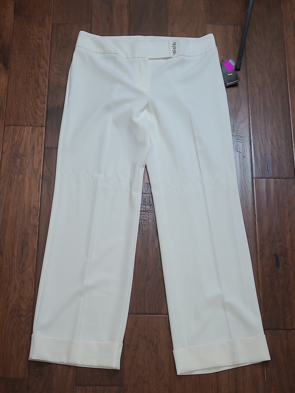 NWT New York Clothing Company Cream Wide-Leg Cuffed Trousers size 14.